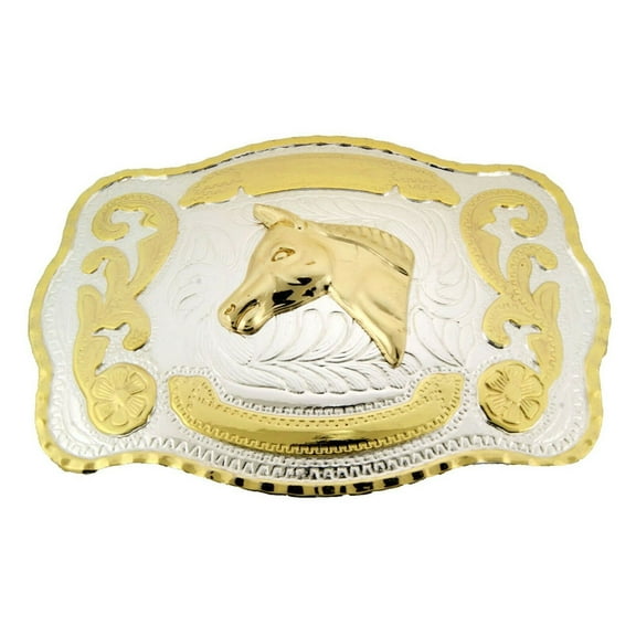 Horse Head Belt Buckle Gold Silver Metal Usa Rodeo Cowboy Western Big Two-Tone