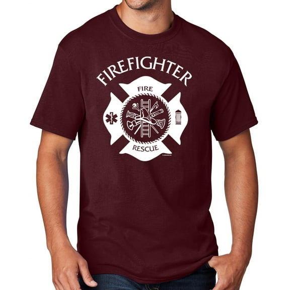 Men's Firefighter T-shirt, Large Athletic Heather Maroon - TALL