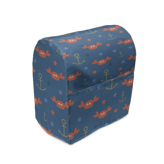 Under the Sea Stand Mixer Cover, Sea Crabs Stars and Anchors in Cartoon Style Fun, Kitchen Appliance Organizer Bag Cover with Pockets, 5 Quarts, Blue Orange Pale Brown, by Ambesonne