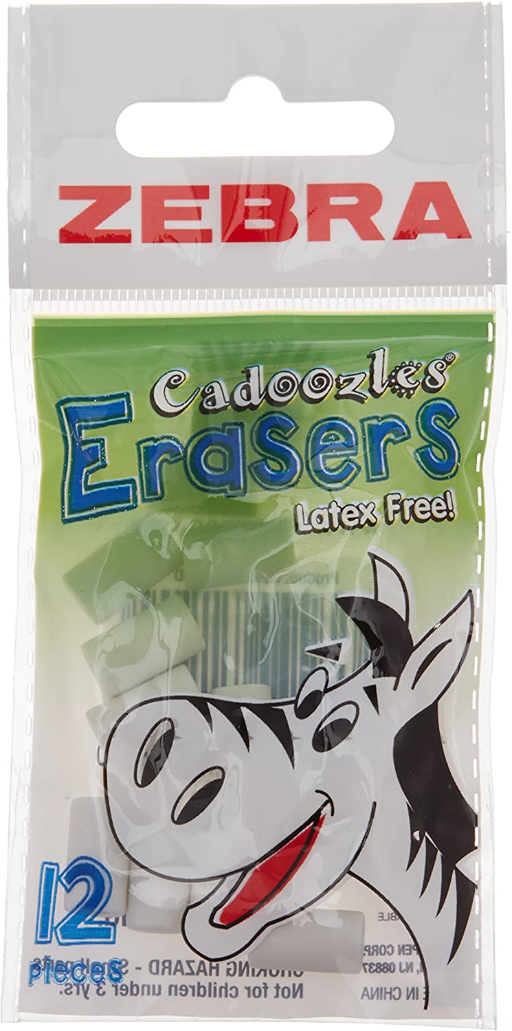 Zebra Cadoozles Mechanical Pencil Eraser Refills, White, 12Piece Pouch