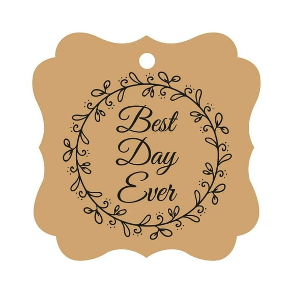 Darling Souvenir Custom Best Day Ever Wedding Party Tags Leaf Wreath Hang Tags-Kraft-100 Tags
