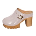 thumbnail image 5 of Rokment Womens Gold Metallic Studded Platform Chunky High Heels Clogs Backless Sandals Trendy Leather Extra Pumps Half Slippers Dress Heeled Mules Beige Size 7, 5 of 6