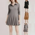 thumbnail image 7 of Lovskoo Women's Long Sleeve Fall Dresses 2024 Casual Collared A Line Fit and Flare Skater Mini Dress Coffee, 7 of 7