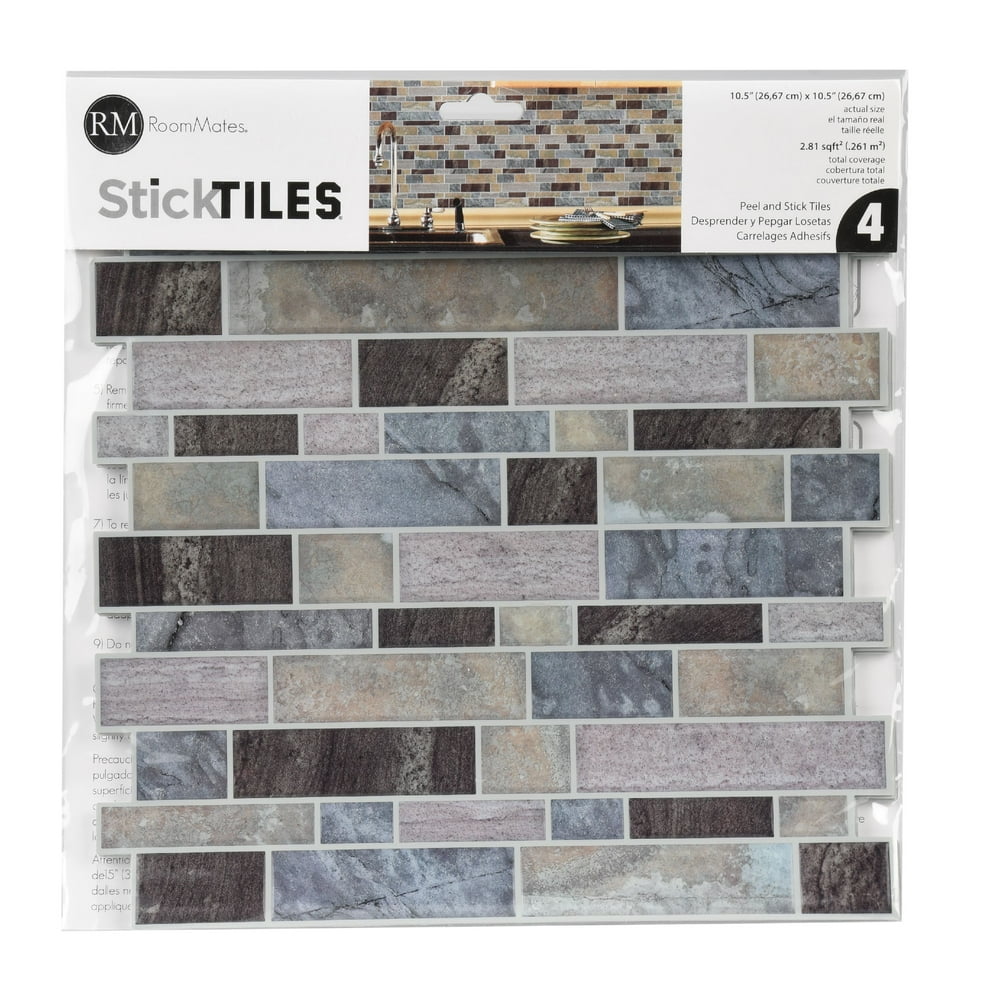 RoomMates Blue Long Stone Tile Peel and Stick Backsplash (Includes 4