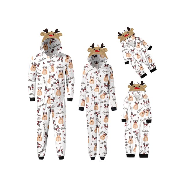 Pijama De Navidad De Manga Larga Para Familias Pantalones De Capucha De Alce Con Cremallera; Papá XL