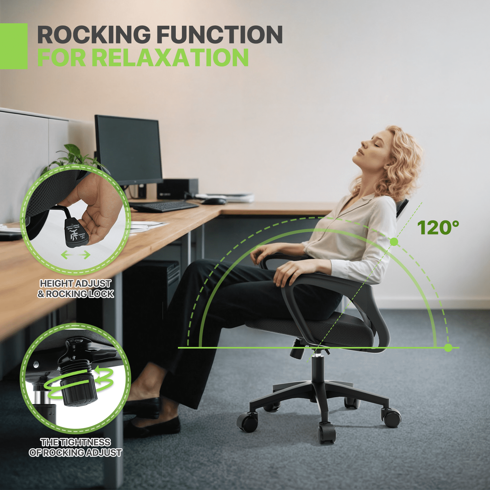 Magshion Mesh Office Chair Desk Chair, Mid Back Ergonomic Adjustable Height Rolling Swivel Computer Chair with Lumbar Support, Black