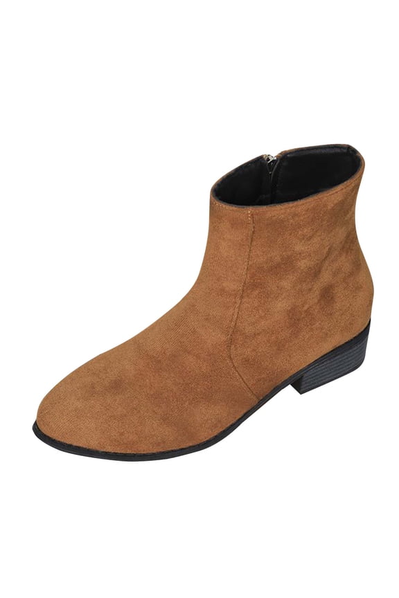 Ankle Boots for Women Low Heel Round Toe Short Booties with Side Zipper Fall Winter Suede Boots