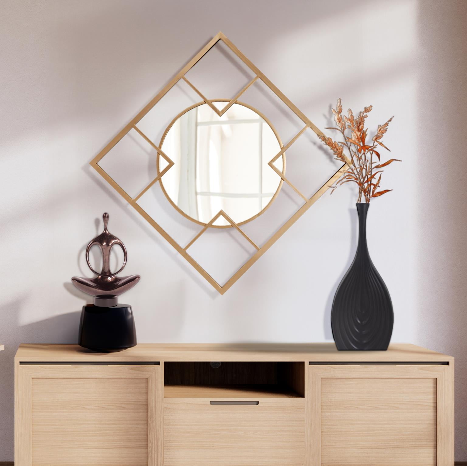 Tyler Dillon Metal Framed Circular & Square Gold Wall Mirror - 20"H x 20"W