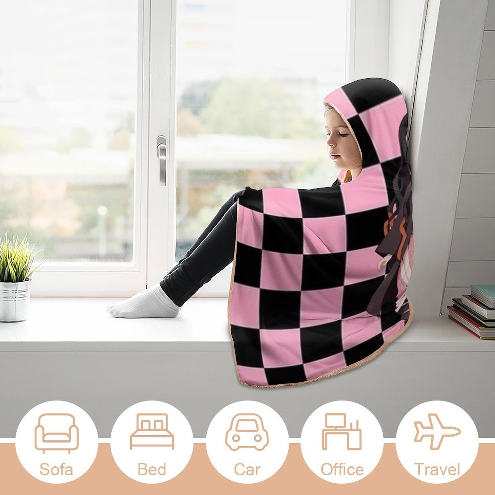 Kamado Nezuko Wearable Blanket Cloak Arctic Velvet Hooded Blanket Soft Fuzzy Hoodie Blanket Cape for Adults Kids 40"x50"