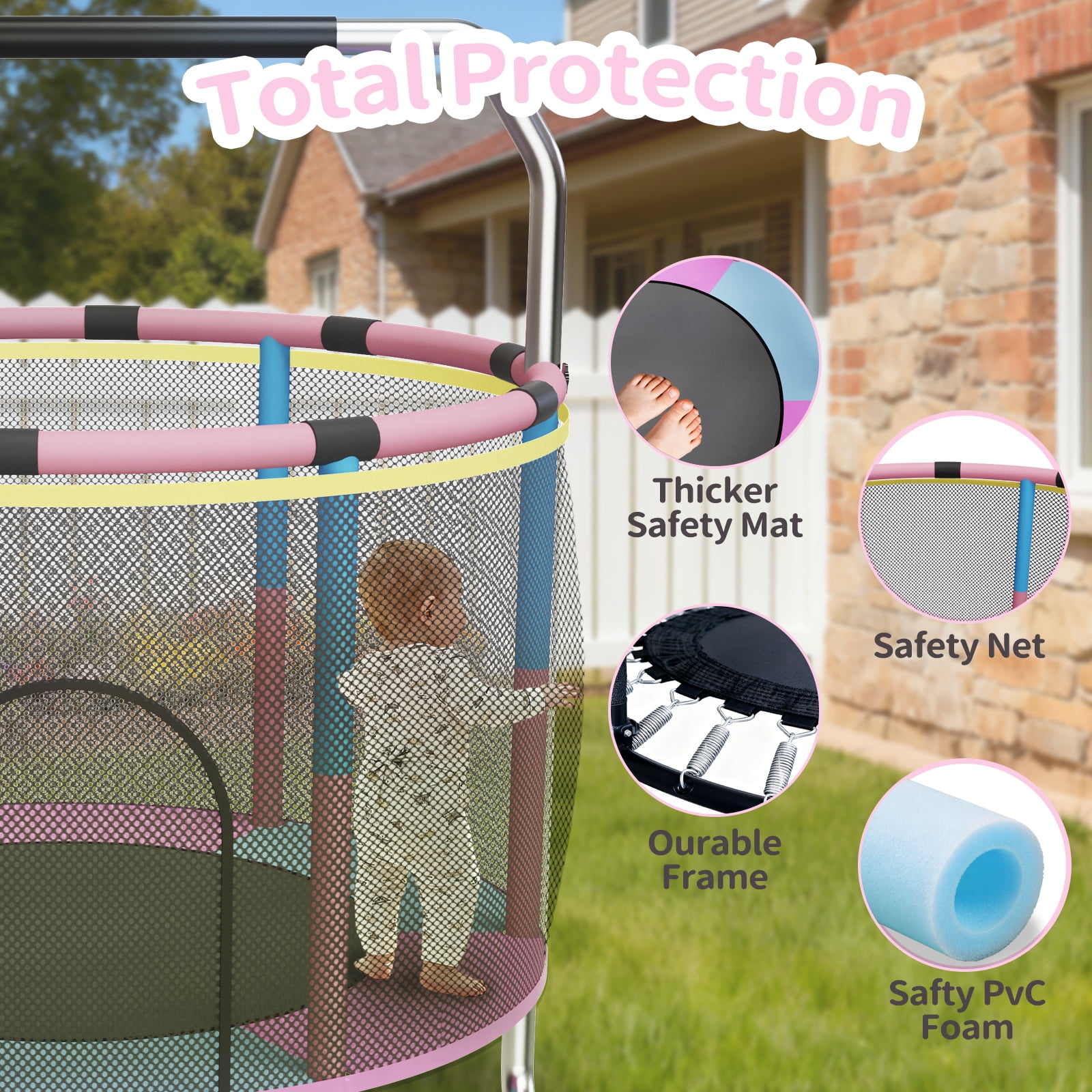 G TALECO GEAR Trampoline for Kids, Toddler Trampoline with Adjustable Gymnastics Bar & Toys, Indoor & Outdoor Round Small Trampoline Gift for Boys & Girls,  400lbs, Pink & Blue