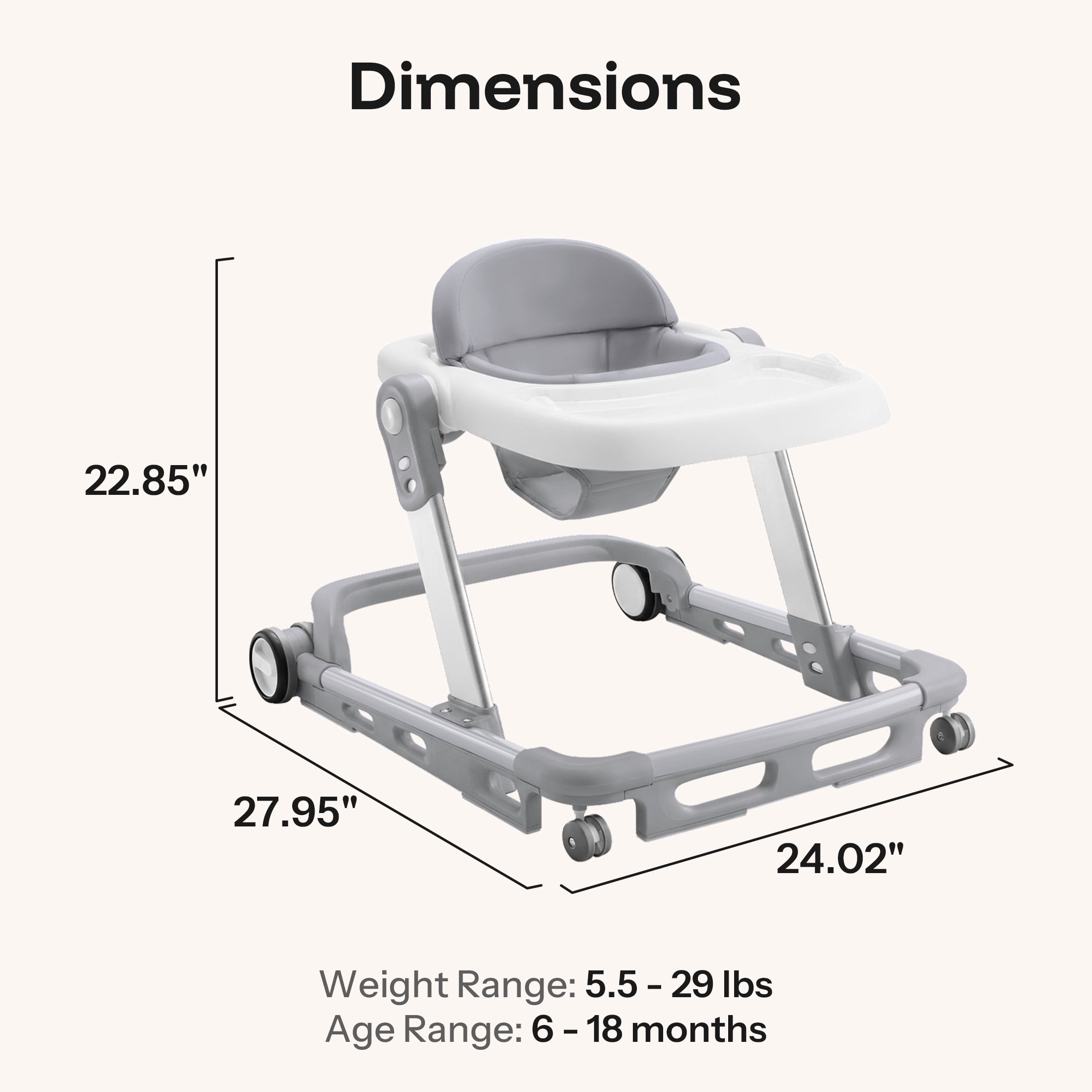 HARPPA Baby Walker for Babies 6-18 Months, Anti-Rollover, Seat and Height Adjustable, White