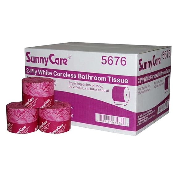 Two-ply White Coreless Bathroom Tissue 3.85in W x 4.05in L ; 36 Rolls/case
