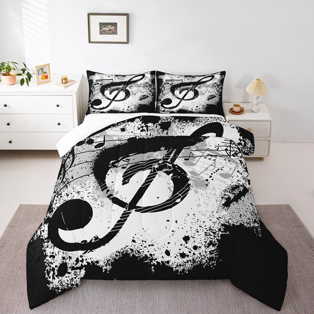 Erosebridal Musical Notes Comforter Sets Queen Size,Splash Melody Bedding Queen Comforter Set,Music Theme Decor,Ultra Soft,3 Pieces