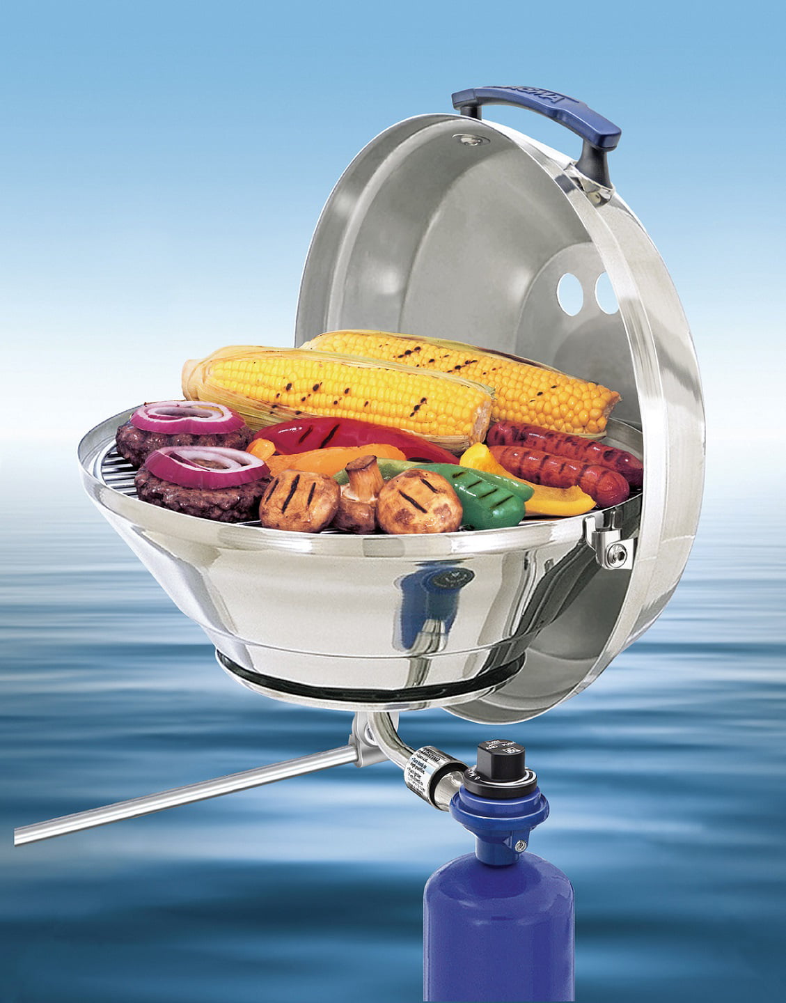 Magma Marine 17" Round Kettle Party Size Propane/Gas Boat/RV BBQ Grill with Lid 
