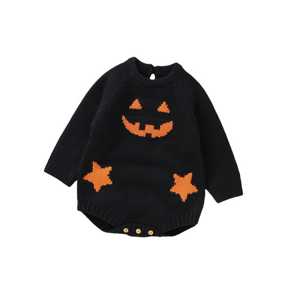 SUNSIOM Halloween Baby Sweater Romper Long Sleeve Crew Neck Pumpkin Face Print Bodysuit Infant Outfit