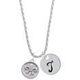 thumbnail image 1 of Delight Jewelry Silvertone Fleur di Lis - Round Seal Silvertone Script Initial Disc - T - Charm Necklace, 20"+3", 1 of 4