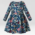 thumbnail image 2 of BOBOGOJP Girls Midi Dress Long Sleeve Dresses Ruffled Sleeve Dresses for Fall Winter 3-14Y Navy for Size 5-6 Years, 2 of 9