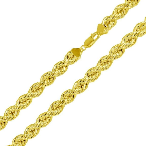 Gold Plated 925 Sterling Silver Hollow Rope Chains 8mm Made in Italy 24" Jewelry Female Unisex