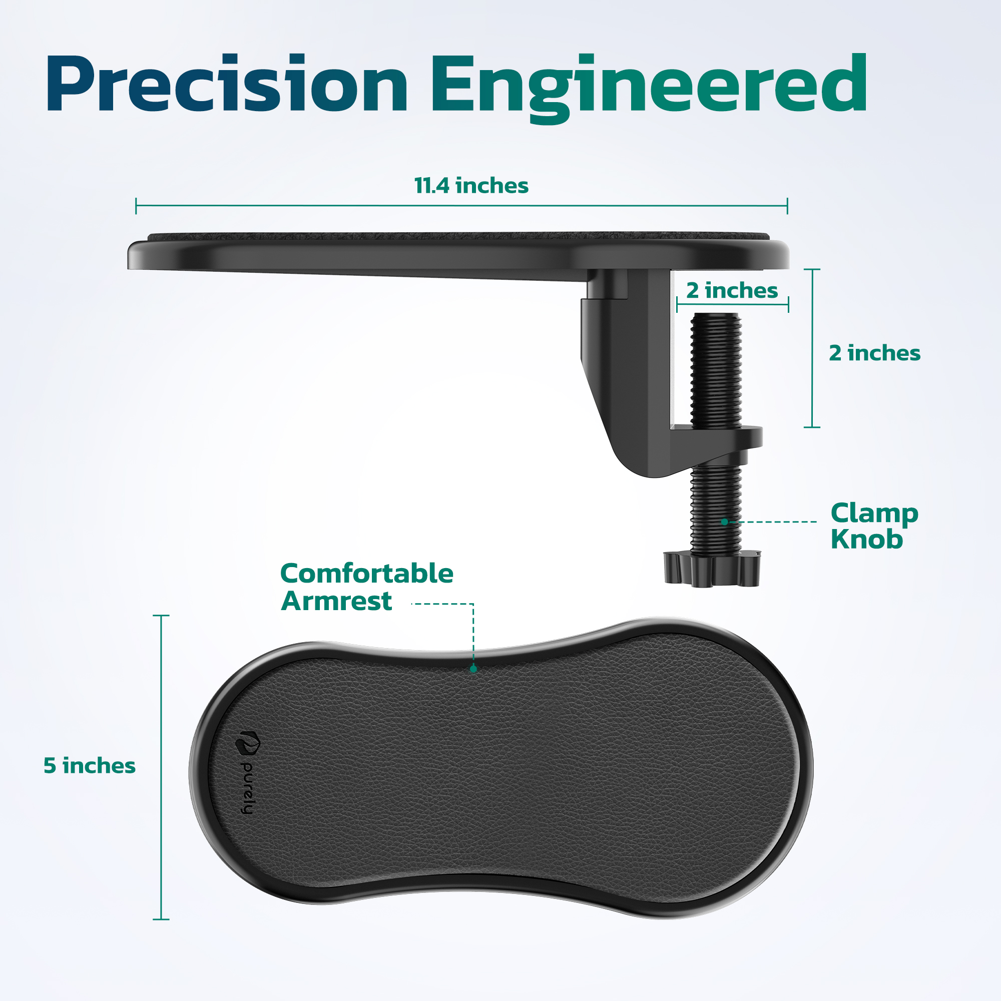 Purely E5620 Computer Arm Rest for Desk, Ergonomics and Adjustable Arm Rest Support for Computer Desk, Desk Wrist Support for Computer Desk Extender, Suitable for Office and Home - Black