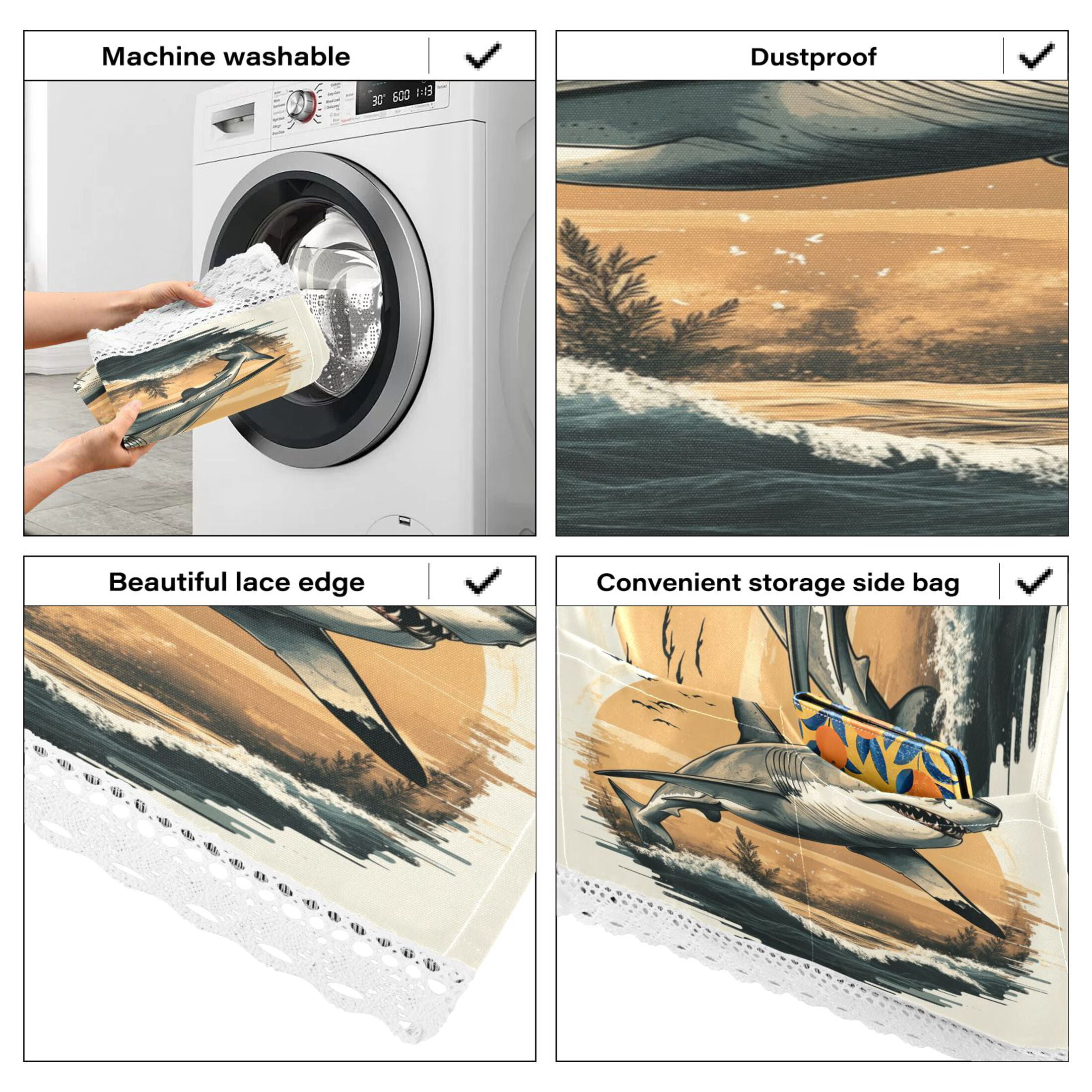 WOBOGO Great White Shark on The Oceans Illustration Washing Machine Cloth Dryer Refrigerator Top Cover Protective Non-Slip Mat For Kitchen Laundry