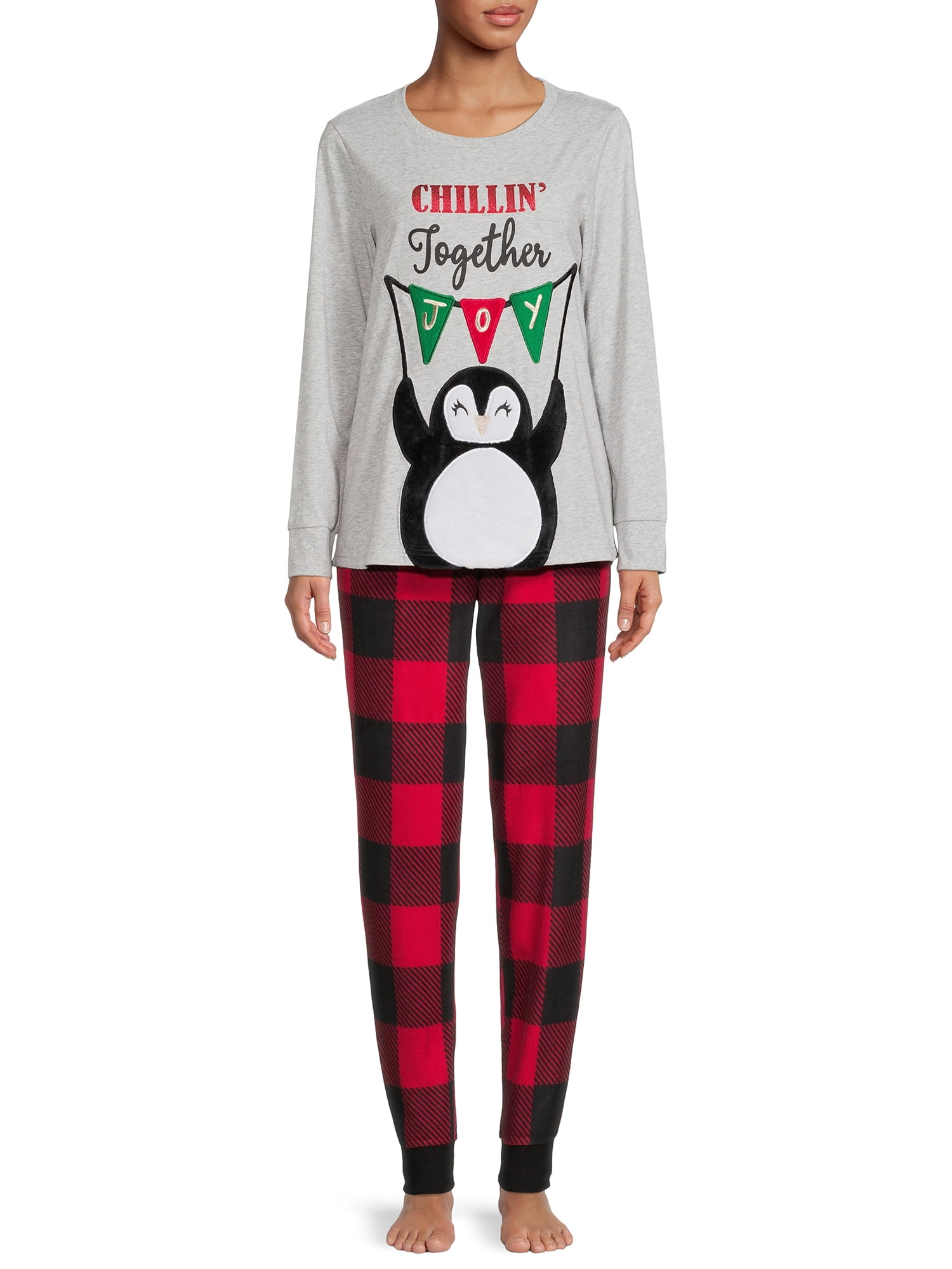 Holiday Time Women's and Women's Plus Matching Family Pajamas Penguin Top and Pants Set, 2-Piece, Sizes S-3X