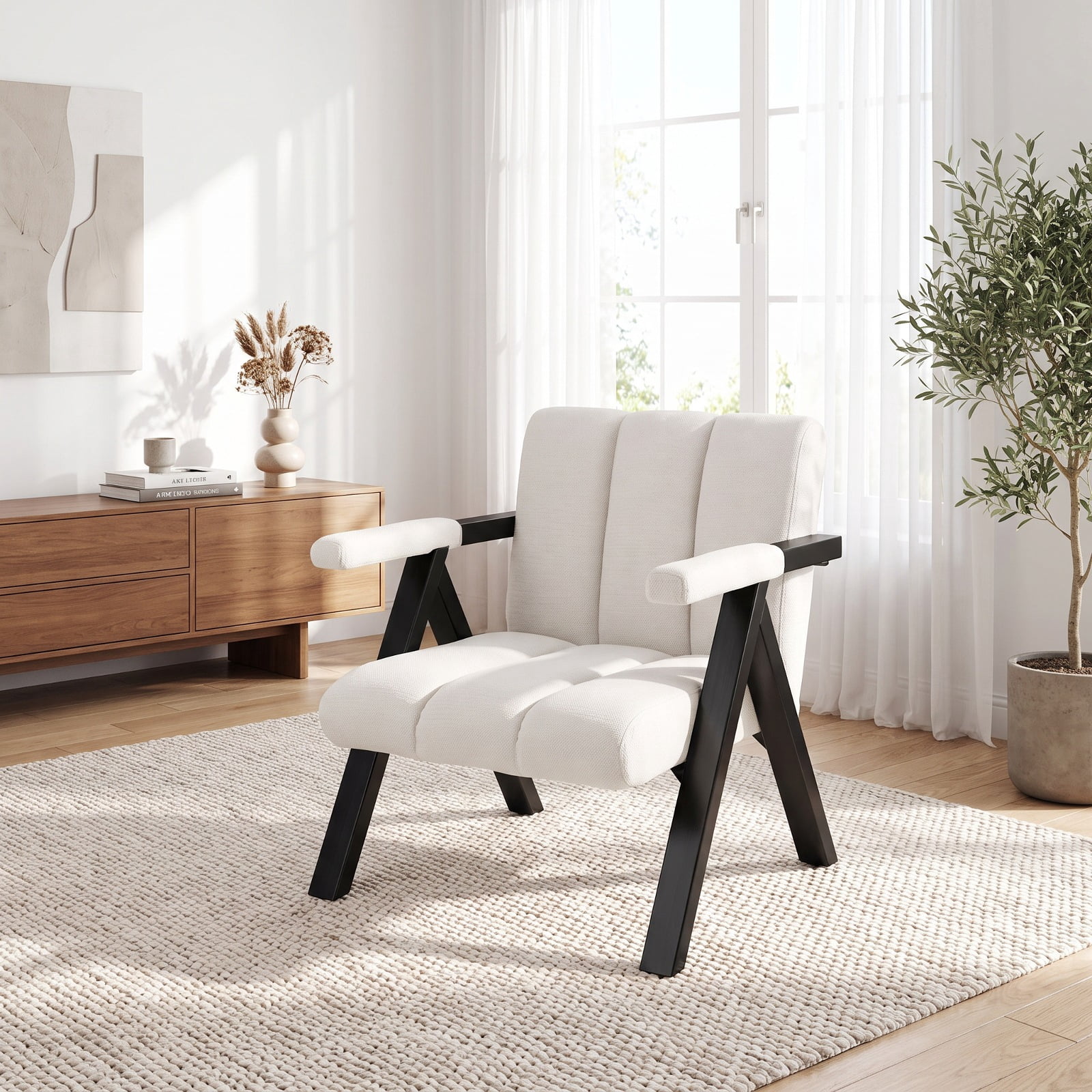 Furnibear Oversized Accent Chair with Metal Frame Ergonomic Armrests and Removable Cover for Living Room Reading Nook and Office, Beige