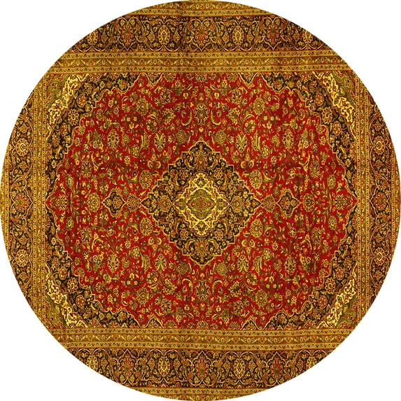 Ahgly Company Indoor Round Medallion Yellow Traditional Area Rugs, 7' Round