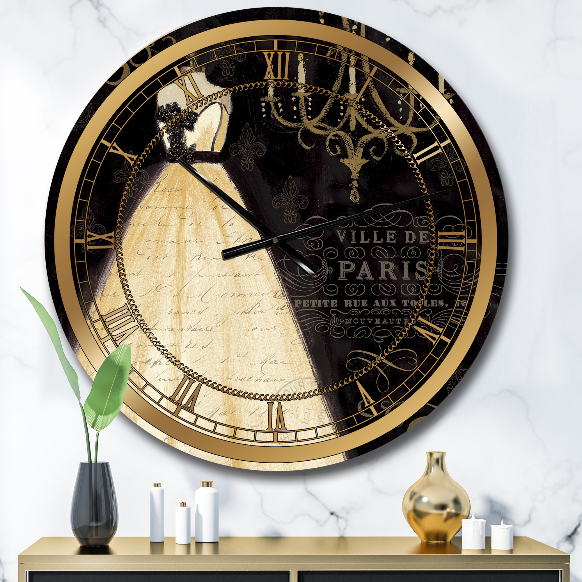 Designart 'French chandeliers Couture III' Glam wall clock