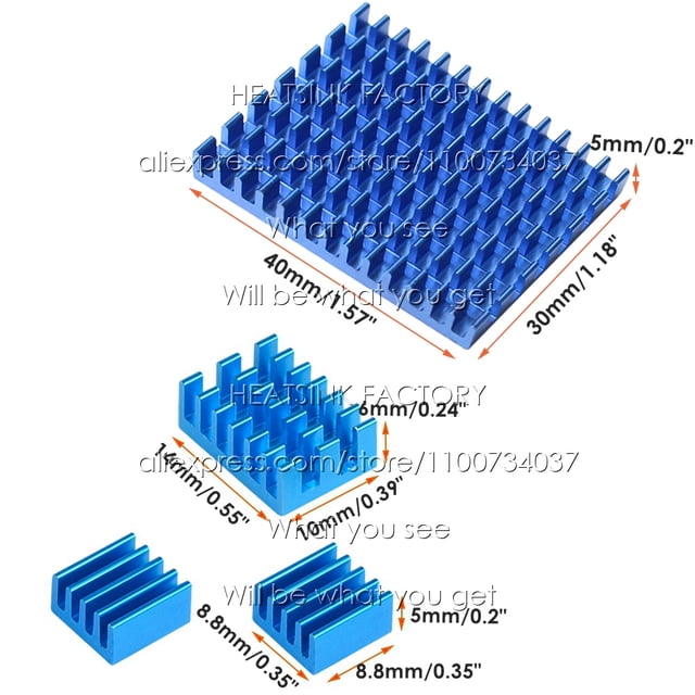 4pcs/set DIY Raspberry Pi Aluminum Heatsink Kit With Thermal Pad for Raspberry Pi 4 / 4B Model B Blue With Pad 4sets(16pcs)