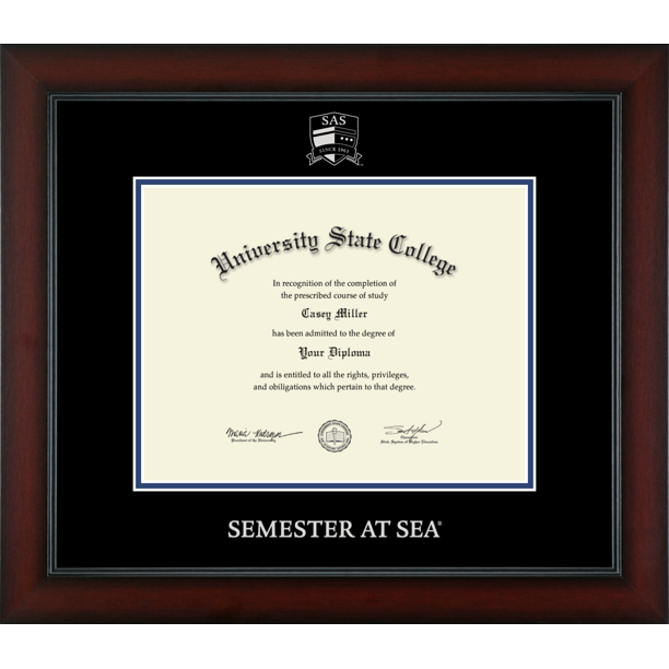 Semester at Sea Silver Embossed Certificate Frame, Document Size 11"L x 8.5"H