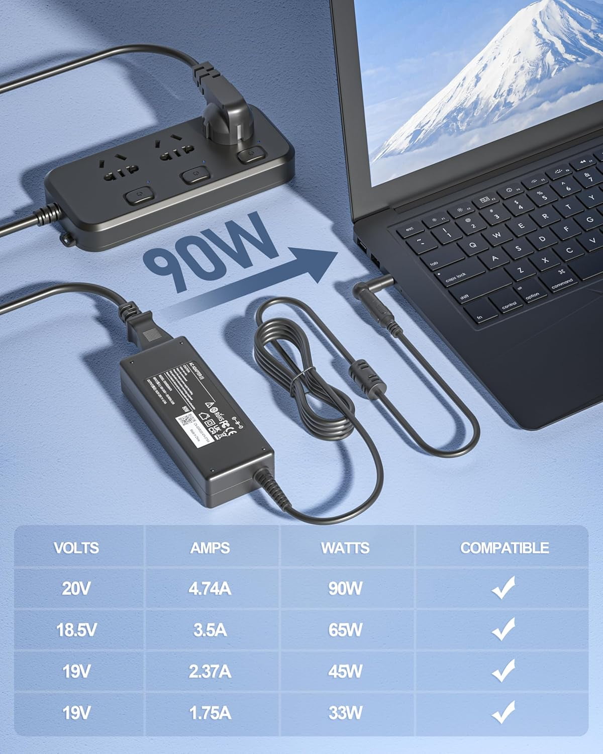 90W Universal Laptop Charger for HP Lenovo ASUS Toshiba Acer Dell Samsung Fujitsu Gateway MSI IBM Chromebook Notebook Ultrabook Adapters Power Supply Cord with 15 Connectors