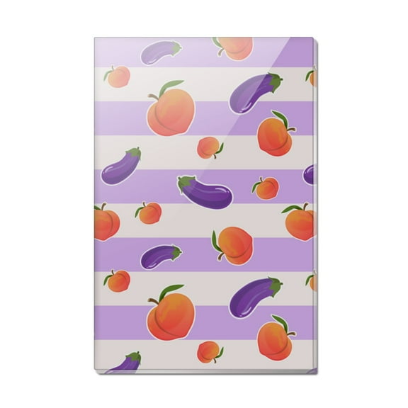 Cute Peaches and Eggplants on Stripes Pattern Rectangle Acrylic Fridge Refrigerator Magnet