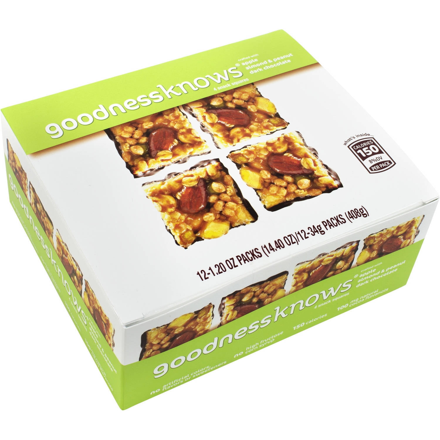 GoodnessKnows Apple, Almond & Peanut Dark Chocolate Snack Squares, 1.20 oz, 12 count by
