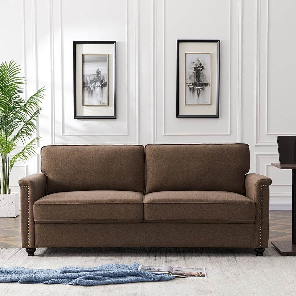 Kepooman 76" Modern Linen Farbic Loveseat Sofa, Overstuffed Classically 3-Seater Armrest Sofa Bed for Living Room Bedroom Office, Brown Kepooman 76" Modern Linen Farbic Loveseat Sofa, Overstuffed Classically 3-Seater Armrest Sofa Bed for Living Room Bedroom Office, Brown