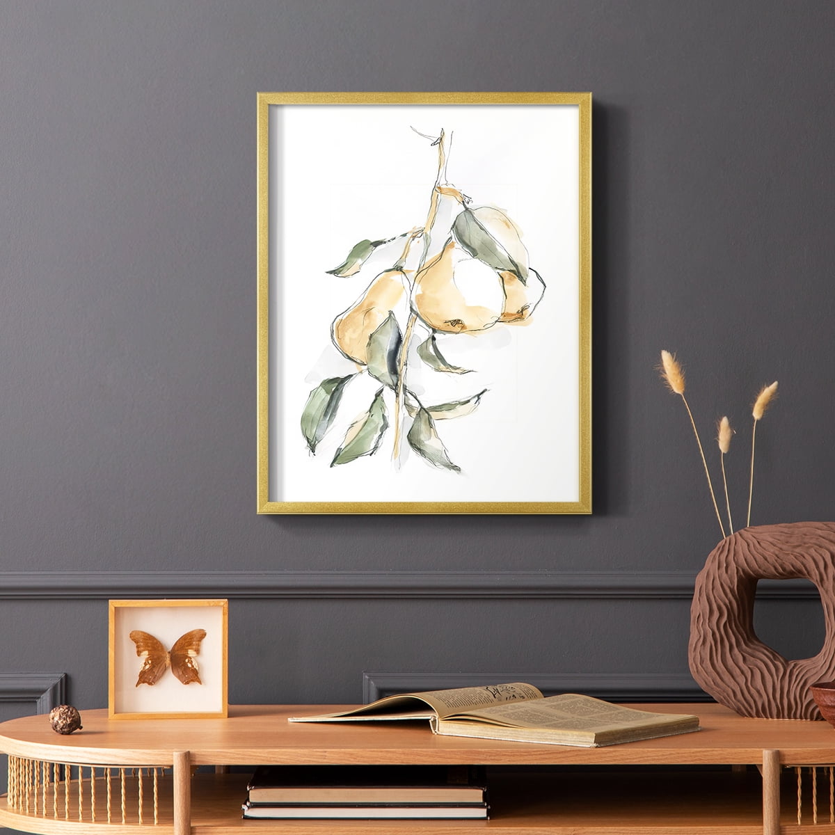 Watercolor Fruit Contour I Framed Print in Gold Solid Wood 8 x 10 Framed Print