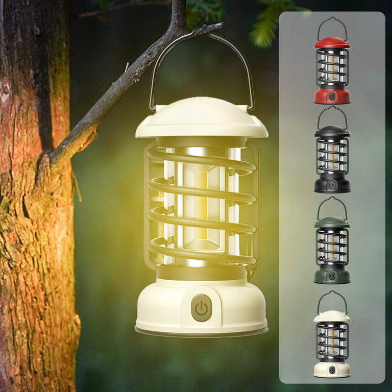 PINSAI 2 Pack Small LED Camping Lantern,Rechargeable Retro Warm Camp Light,Battery Powered Hanging Vintage Lamp ,Portable Waterpoor Outdoor Tent