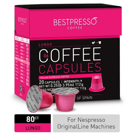 Bestpresso Coffee Capsules For Nespresso OriginalLine Machines, 80 Count, Lungo Blend (High