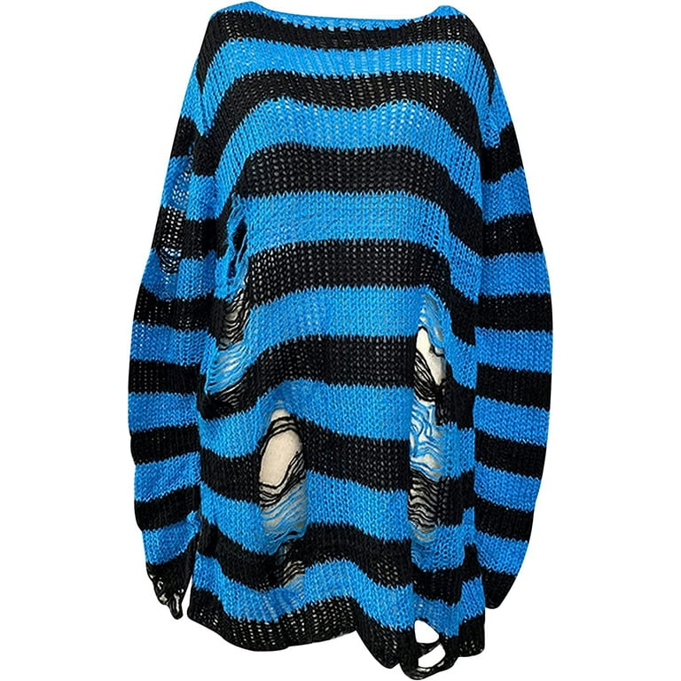 CAREFORM Y2K Oversized Goth Punk Ripped Striped Long Sleeve Pullover Sweater Fairy Grunge Distressed Emo Streetwear Tops Clothes CAREFORM Y2K Oversized Goth Punk Ripped Striped Long Sleeve Pullover Sweater Fairy Grunge Distressed Emo Streetwear Tops Clothes