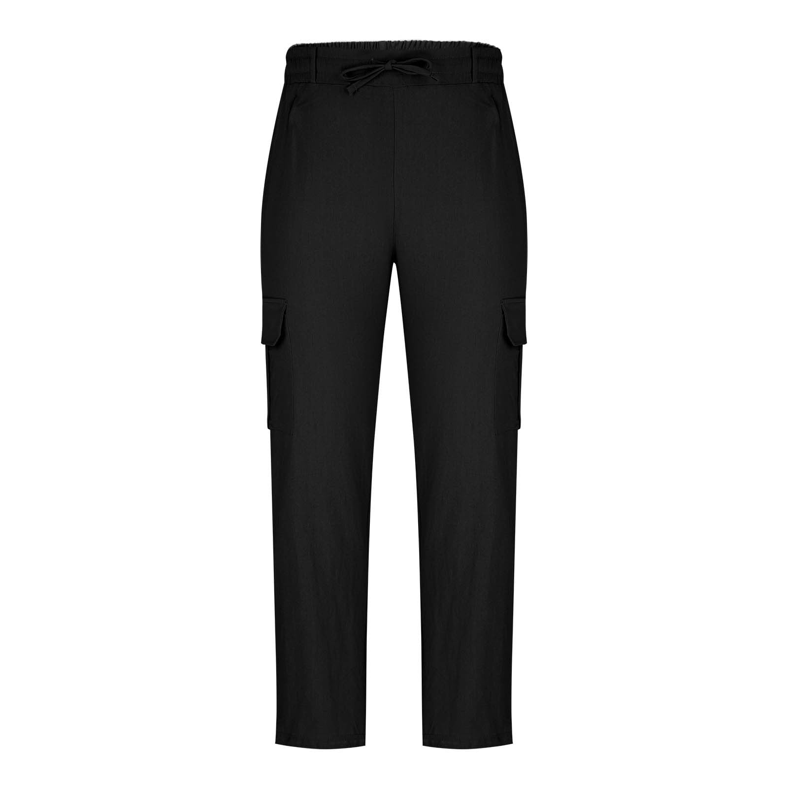 WIRROW Linen Cargo Pants (Black) Linen Wide Leg Cargo Pants