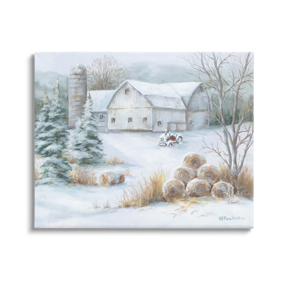 Niveous Country Barn Snow Scene Landscape Painting Gallery Wrapped Canvas Print Wall Art