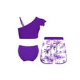 thumbnail image 2 of Yanarno Kids Girls 3Pcs Tropical Trees Print Rash Guard Swimsuit Sleeveless Sun Protection Beachwear Bathing Suit Purple 10, 2 of 5