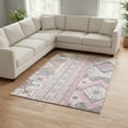 thumbnail image 2 of HomeRoots 679653 9 x 12 ft. Pink, Ivory & Gray Southwestern Transitional Washable Machine Made Rectangle Area Rug with UV Protection, 2 of 9