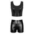 thumbnail image 4 of Zaldita Women's Club Outfits Shiny Metallic Leather Crop Top 2 Piece High Waist Gym Outfit Yoga Black M, 4 of 7