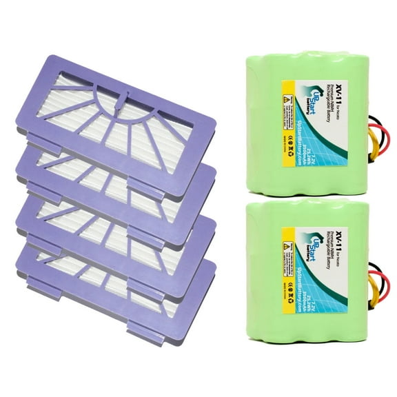 2-Pack Neato XV-21 Battery and Filters - Kit Includes 2 Neato Battery and 4 Filters (3500mAh, 7.2V, NI-MH)
