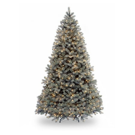 National Tree Pre-Lit 7-1/2' Feel-Real Downswept Douglas Blue Fir Hinged Artificial Christmas Tree with 750 Clear