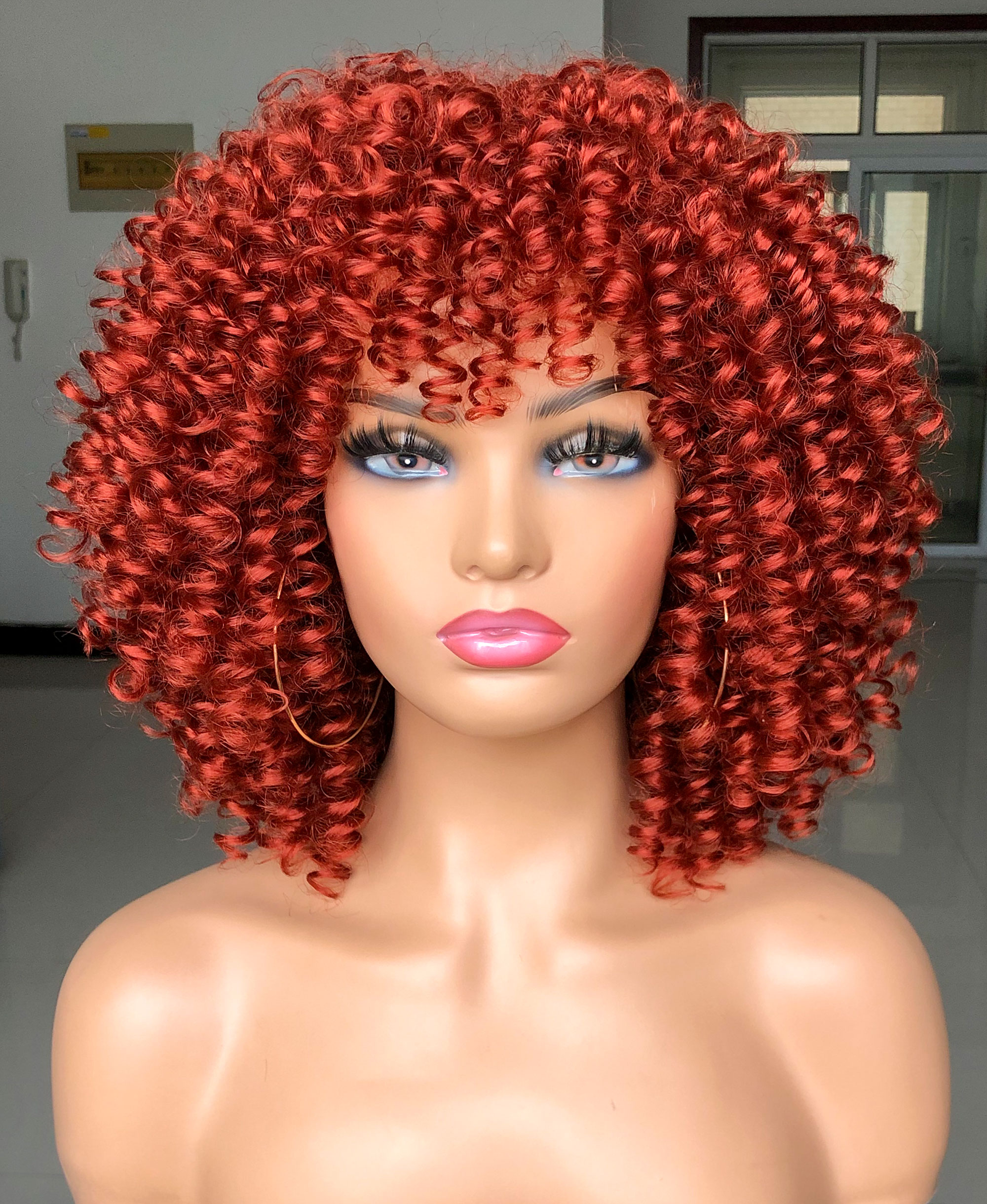Annivia Afro Curly Wigs with Bangs Short Kinky Curly Wigs for Black