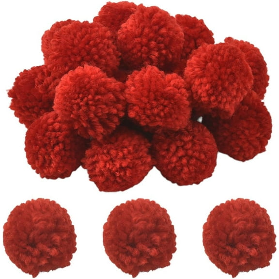 24Pcs Red Pompom Balls Wool Pompom Balls 1.5 Inch Fluffy Soft Fuzzy Holiday Hanging Decors Round Mini Puff Pom Pom Decorations for DIY Home Craft Making Handmade Accessories Christmas Party