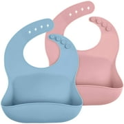 Waterproof Silicone Baby Bibs (Set of 2) | Pocket to Catch Food