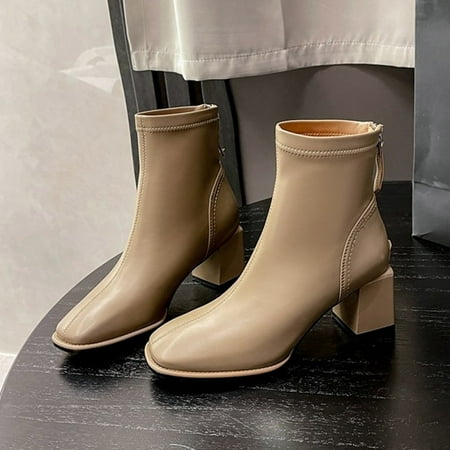 

Cathalem Flat Boots for Women Fashion Women Artificial Leather Solid Color Autumn Thick Sole Square Leopard Boots Women Size 7 Khaki 8