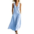 thumbnail image 2 of Snorda Women's Striped Dress Summer Round Neck Sleeveless Striped Solid Color Casual Dress Flowy Sundress Ideal for Daily Wear Beach Vacation & Party, 2 of 9